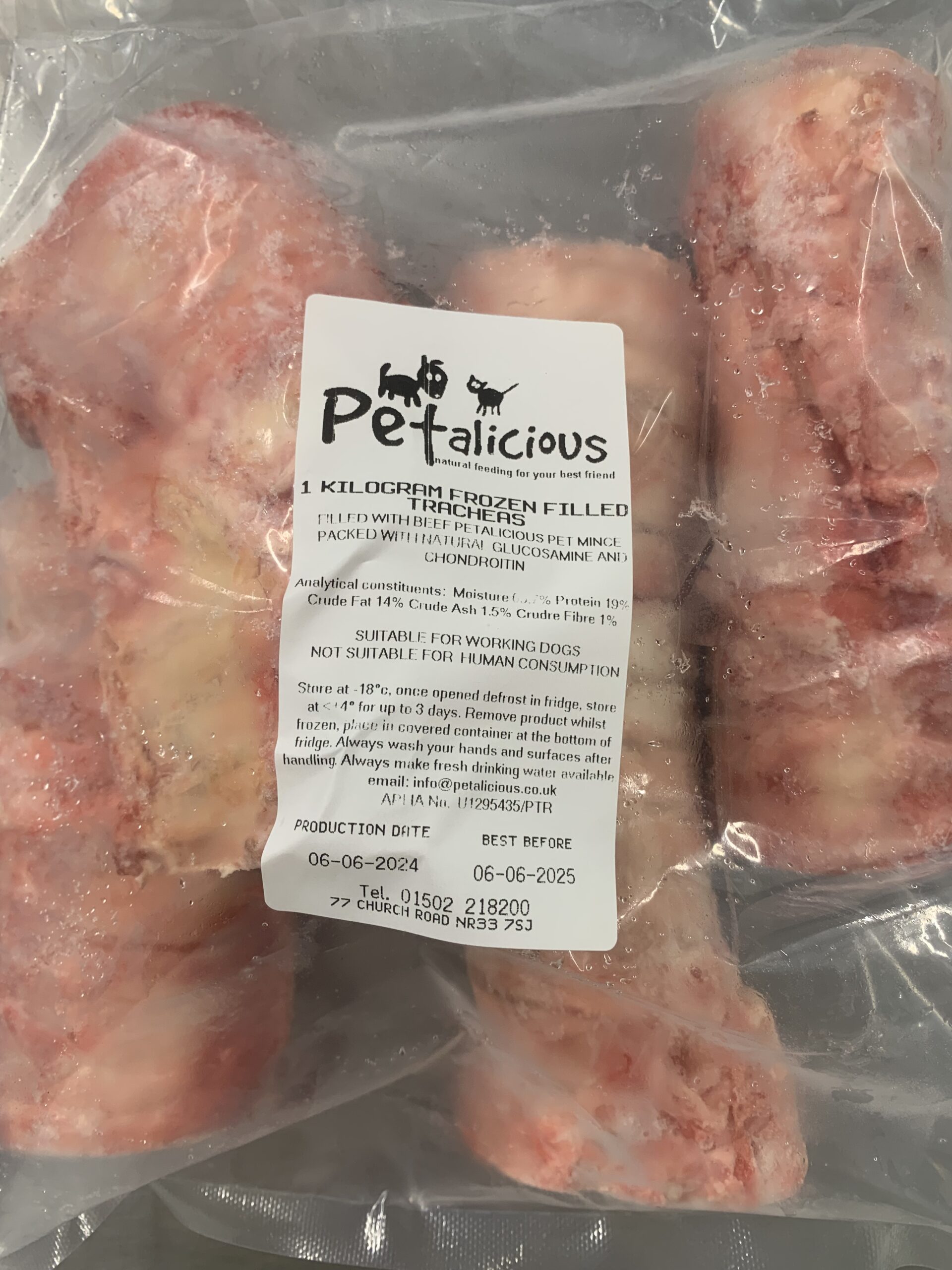 Petalicious RAW beef filled tracheas Frozen Filled Tracheas - Image 1